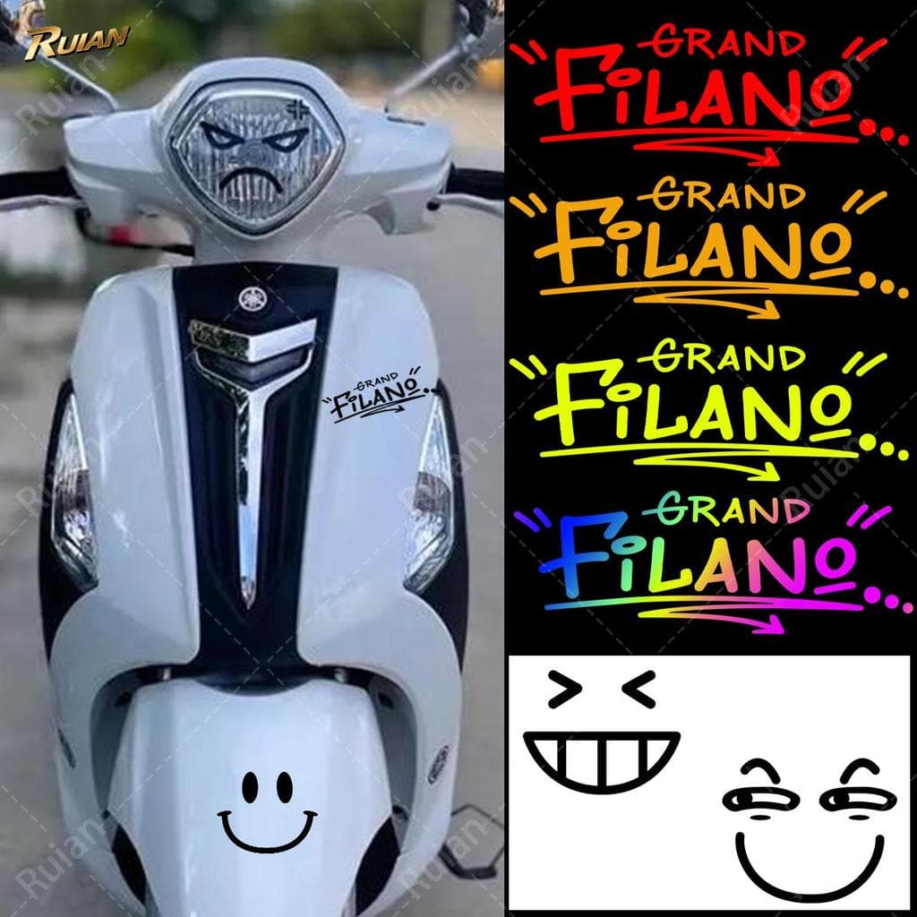 GRAND FILANO Letter สติกเกอร์สะท้อนแสงไฟหน้า Emoji Fun Decal สําหรับ Yamaha Grand Filano 125 อุปกรณ์เสริมรถจักรยานยนต์หัวแผง Body ด้านข้างไวนิลสติกเกอร์สะท้อนแสง