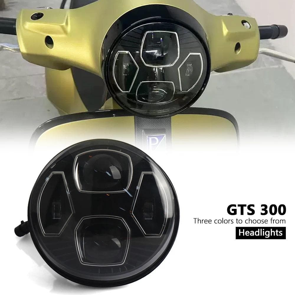 m ไฟหน้า3สีสำหรับรถ Vespa GTS 300 gts300 Gts300 lampu depan LED ใหม่ GTS300