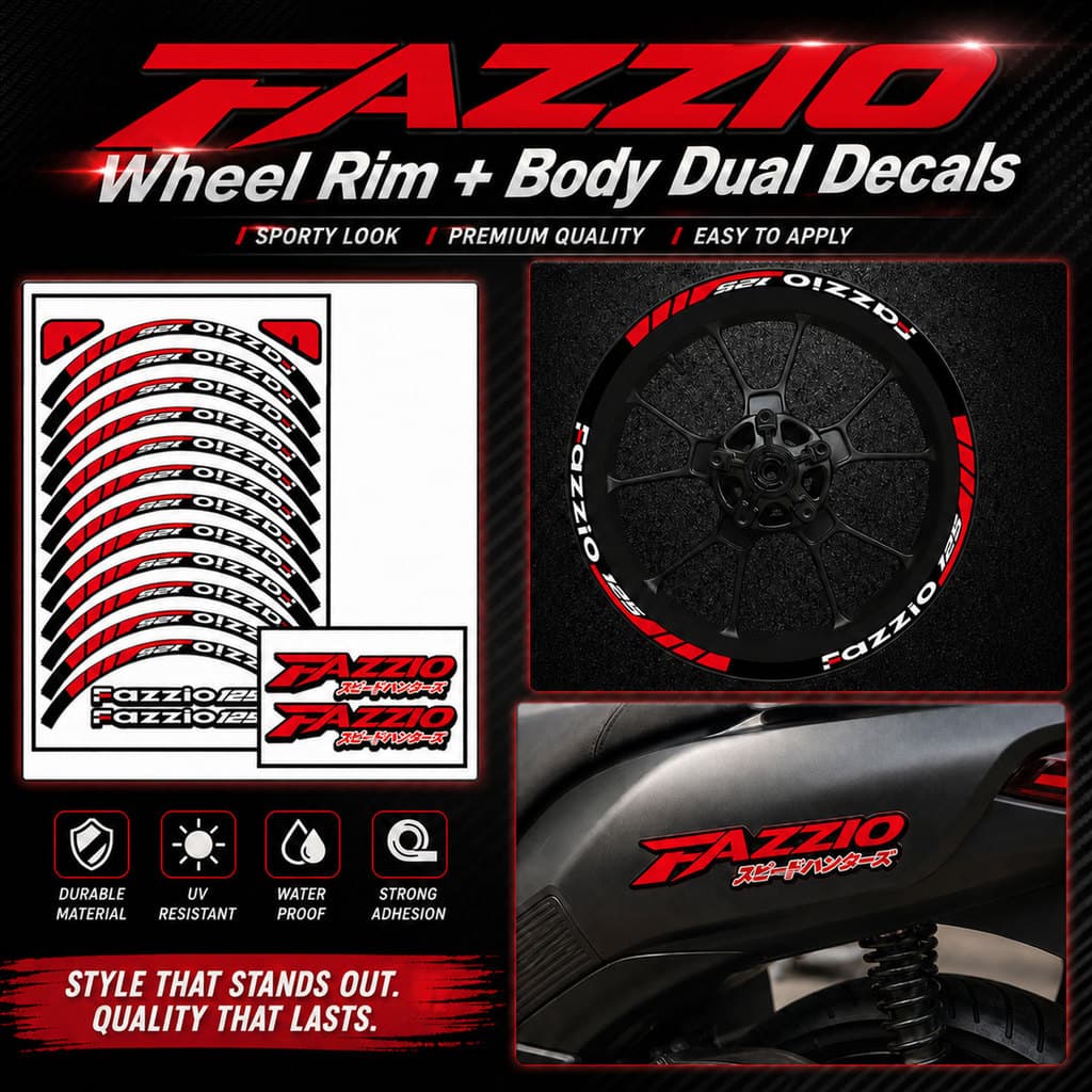 สําหรับ Yamaha Fazzio mio Fazzio125 125 ล้อสติกเกอร์ + Body Decal ชุดกันน้ํา UV-Resistant ไวนิลสกู๊ตเตอร์ Mod Decor อุปกรณ์เสริมสติกเกอร์รูปลอก