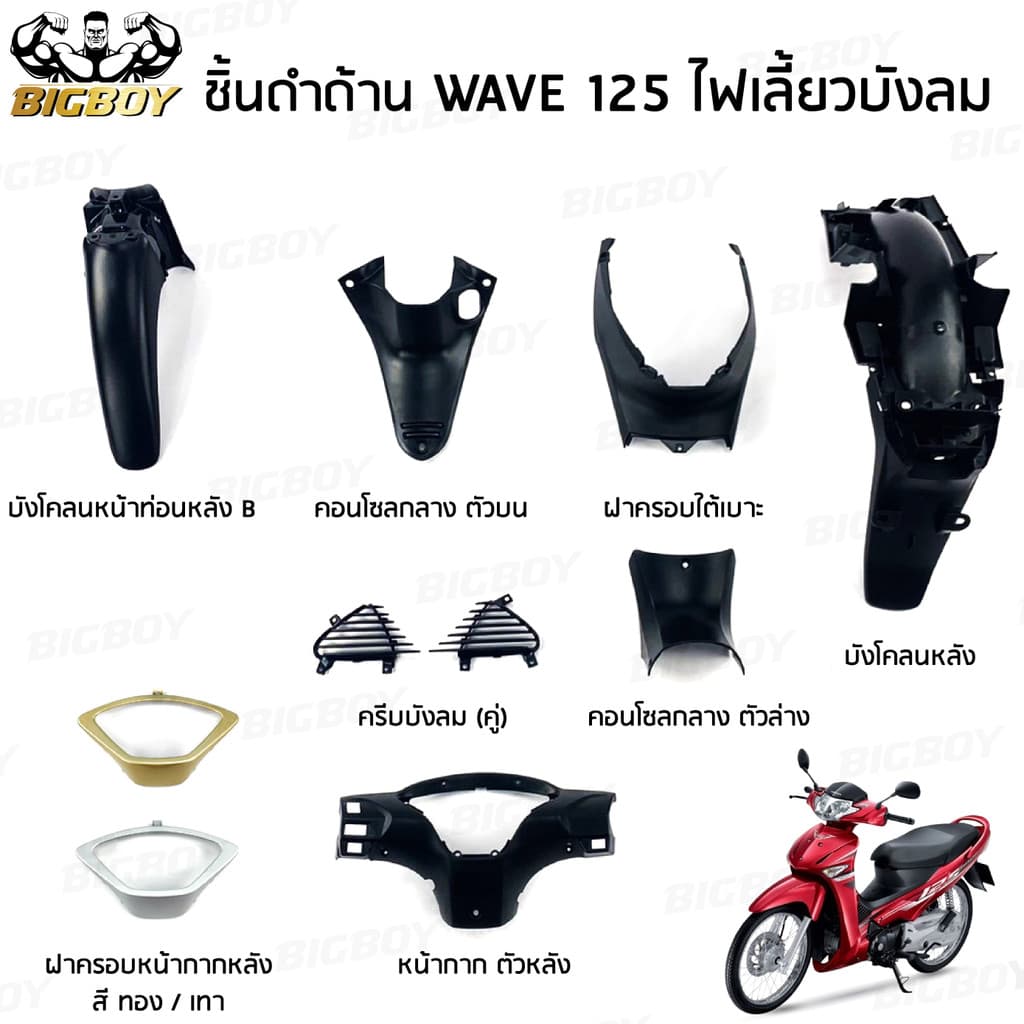 ชิ้นดำเวฟ125 ไฟเลี้ยวบังลม ชิ้นดำด้านเวฟ Wave125i บังลม 2005-2010 ชิ้นดำHonda Wave125i ชิ้นดำเวฟ125i บังลม NCA Bigboy
