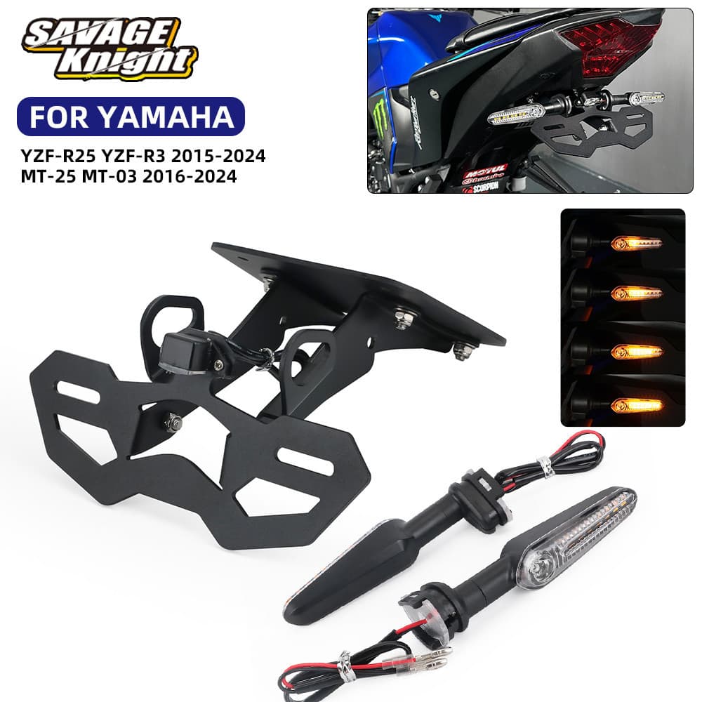SC YZF-R3 YZF-R25 License Plate Bracket LED Flowing Turn Signals For Yamaha MT-03 MT-25 YZF R3 MT25 Tail Tidy Fender Eli