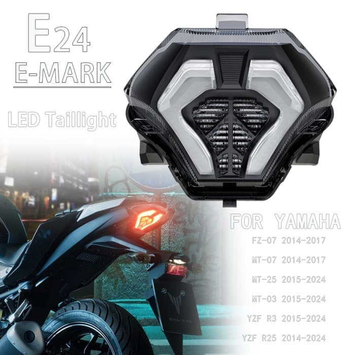 E24 LED Taillight For Yamaha MT-07 MT 07 MT-03 MT03 MT-25 FZ-07 YZF R3 R25 Motorcycle Rear Tail Bra