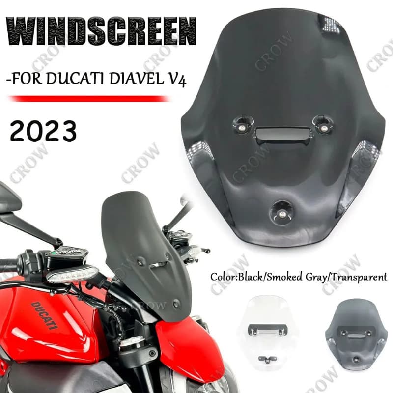2023 New Transparent Windscreen Windshield Touring Wind Deflectors For Ducati Diavel V4 2023 Motorc