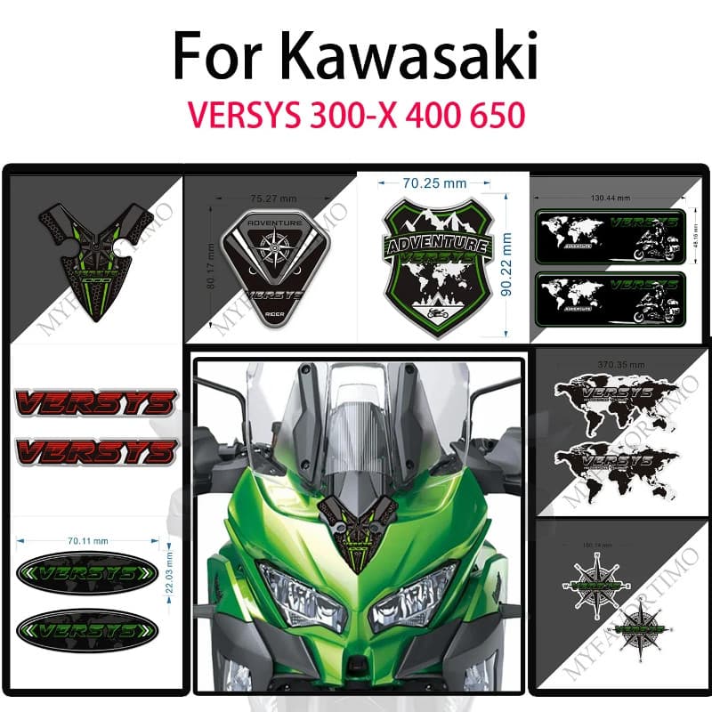 Motorcycle Stickers Fit Kawasaki VERSYS 300-X 400 650 1000 VERSYS-X 250 Trunk Luggage Cases Tank Pa