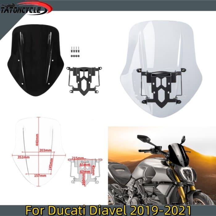 For Ducati Diavel 1260 S Motorcycle Windscreen Windshield Covers Screen Deflector with Mounting Bra
