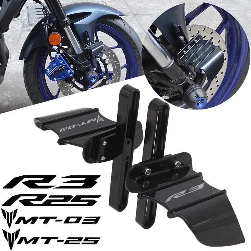 อุปกรณ์เสริมรถจักรยานยนต์สําหรับ YAMAHA YZF R3 R25 MT03 MT25 MT 03 25 MT-03 ล้อหน้าคงที่ลมปีกค้างคาวปีกล้อหน้า Deflector