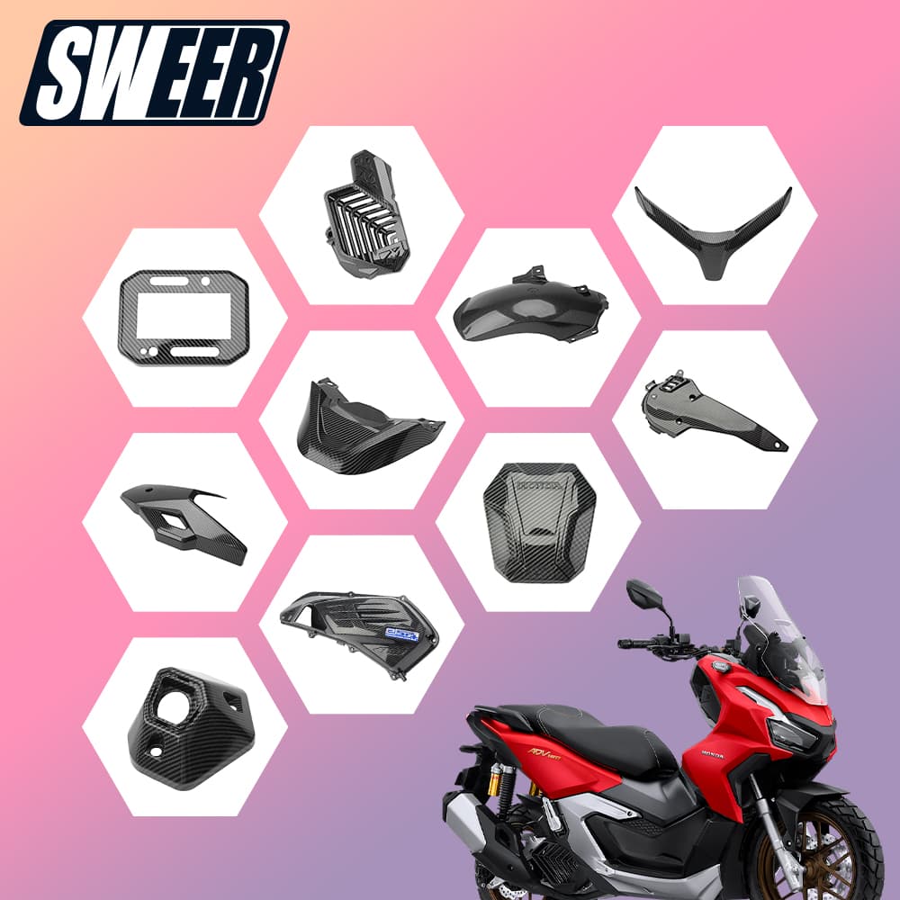 ฝาครอบตกแต่งลายคาร์บอนไฟเบอร์ SWEER / ที่ป้องกัน สําหรับ Honda ADV160 อุปกรณ์เสริมสกู๊ตเตอร์ตกแต่งบังโคลนไอเสียแบบดัดแปลง