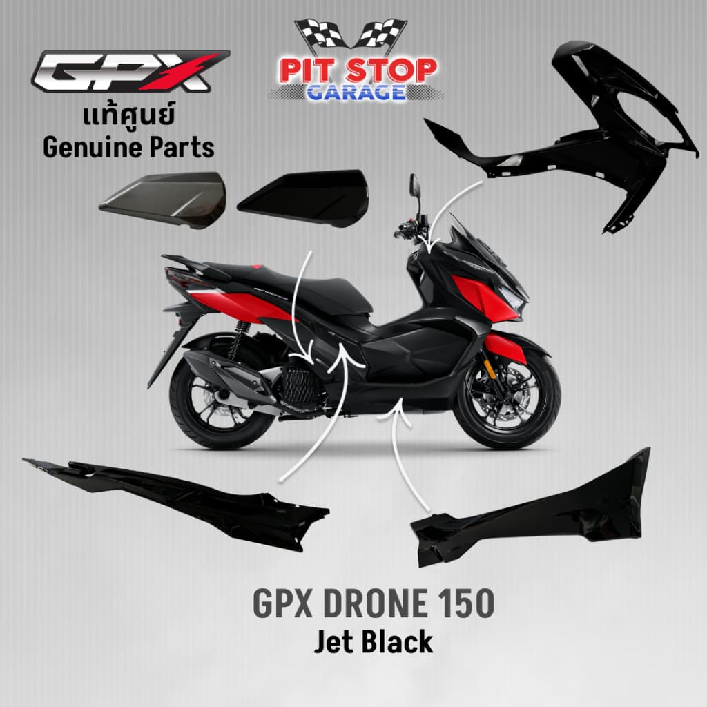ชุดสี ทั้งคัน GPX Drone150 ชุดดำ (ปี 2021 ถึง ปี 2023) แท้ศูนย์ GPX Drone 150 Black สีดำ ALL NEW spare parts