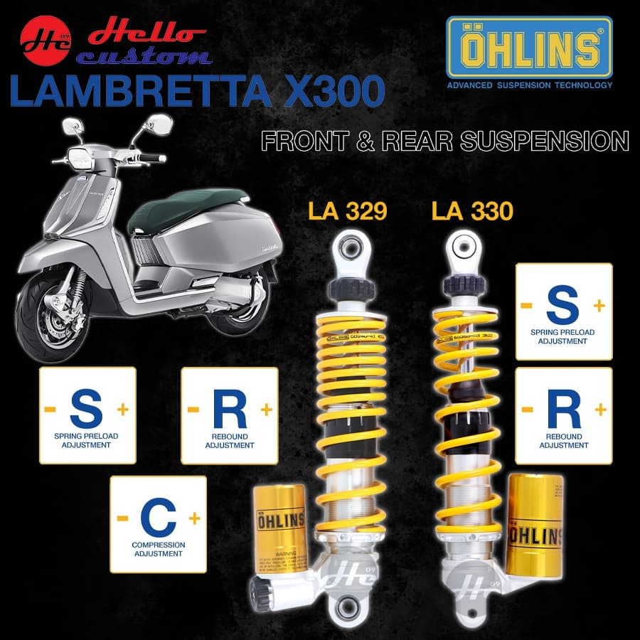โช้คหน้าหลัง OHLINS LA329 & LA330 LAMBRETTA X300 FRONT & REAR SUSPENSION LAMBRETTA X 300