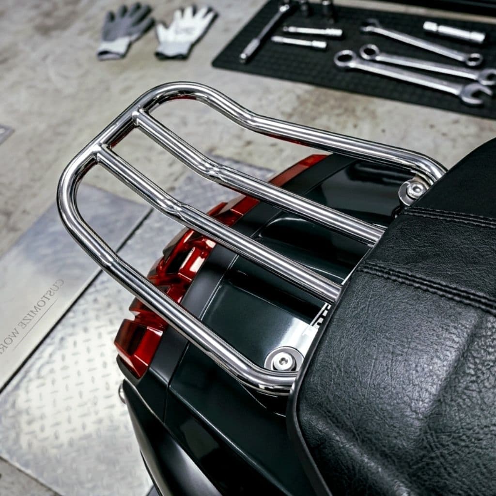 HTตะแกรงท้าย บาร์ท้าย ตะแกรงหลัง แร็คท้าย Lambretta X300,X200 สแตนเลสหนา ทรงสปอร์ต (ฟรีน็อต+แหวน)